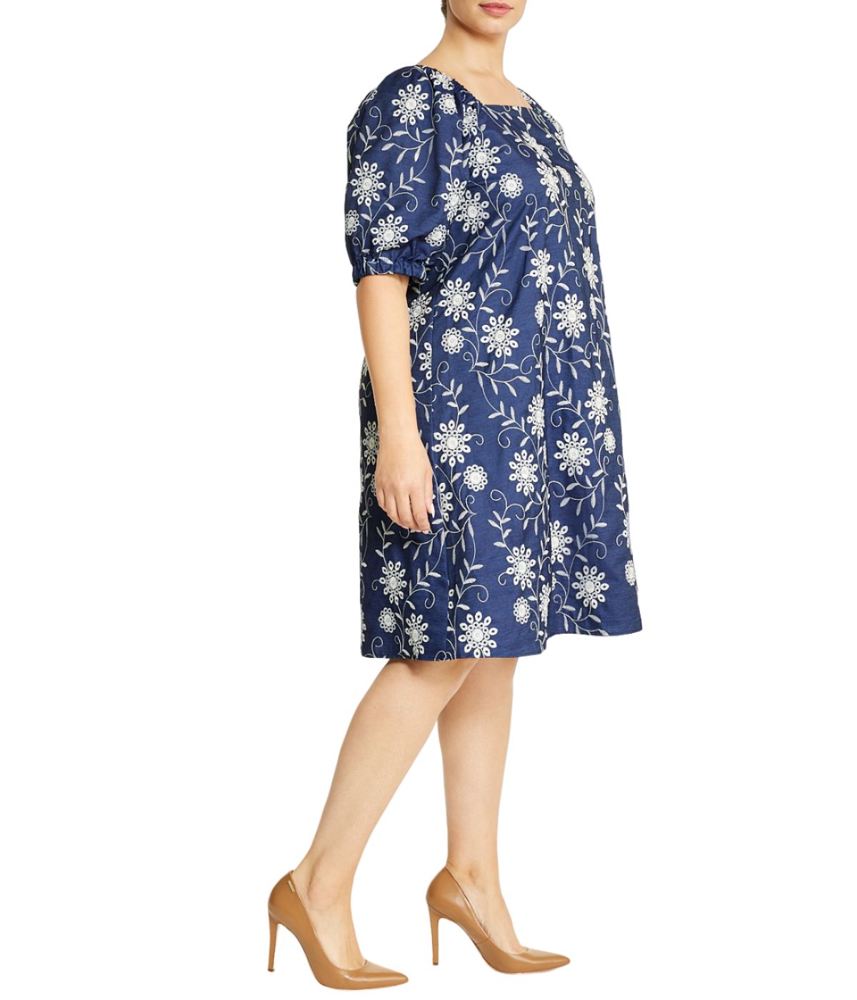  Anne Klein A-Line Dress with Square Neck-Plus Size - Navy - Bonton