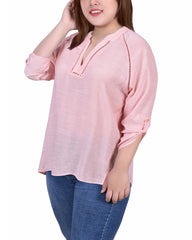 Plus Size Raglan Sleeve Split Neck Blouse