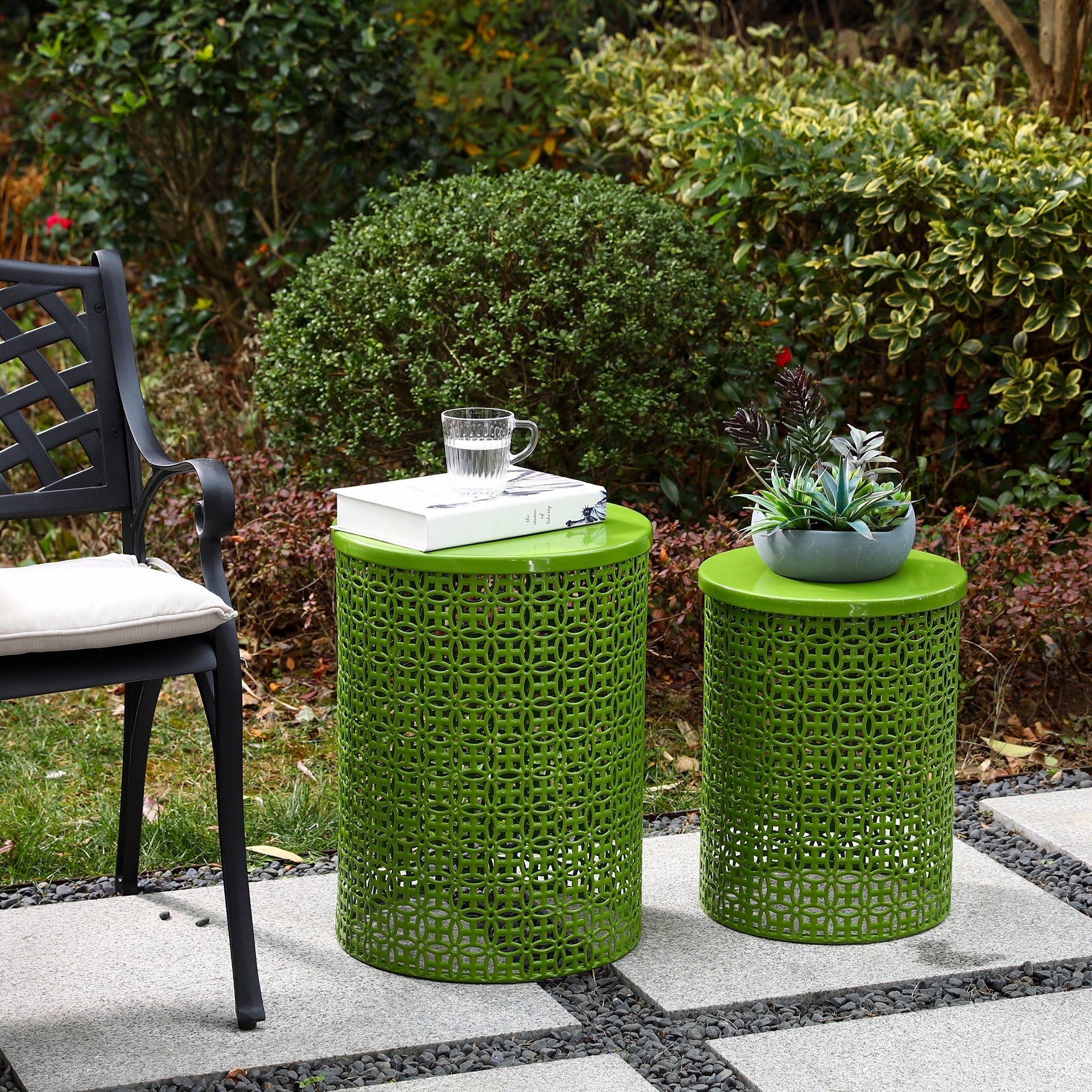  Glitzhome Set of 2 Multi-functional Metal Garden Stools - Yellow - Bonton