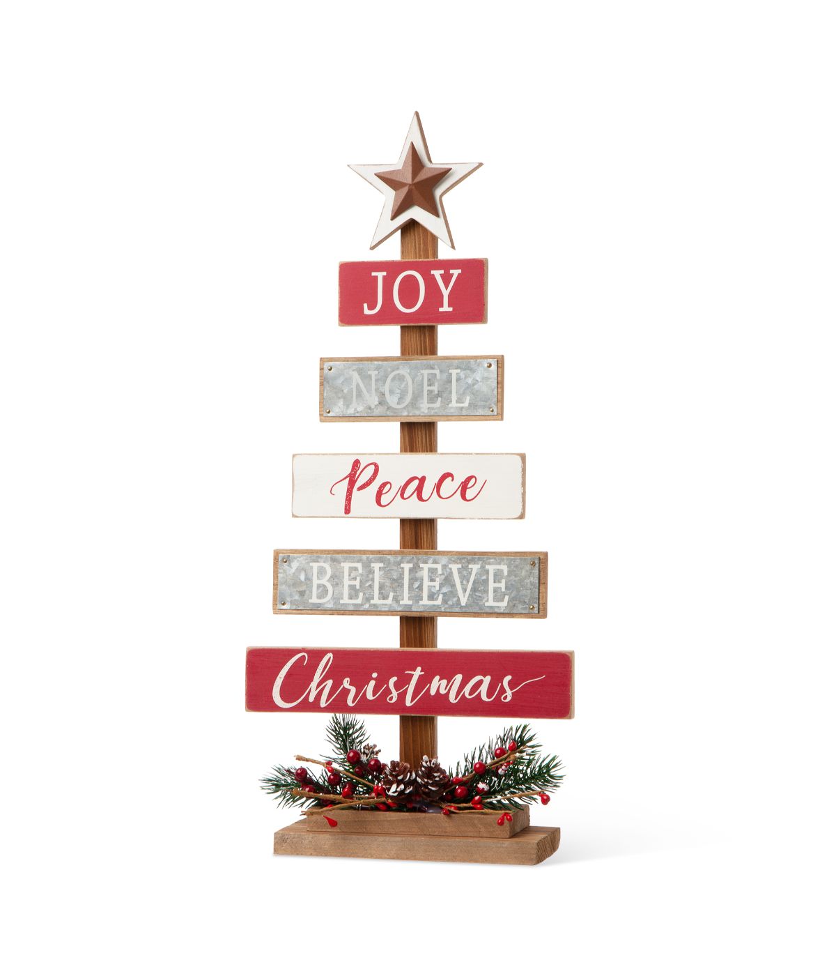  Glitzhome Wooden Sign Table Tree Decor Red - Red - Bonton