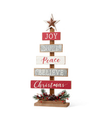 Wooden Sign Table Tree Decor Red