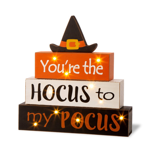 11.5"H Halloween Wooden Lighted Witch/Word Block Table Decor