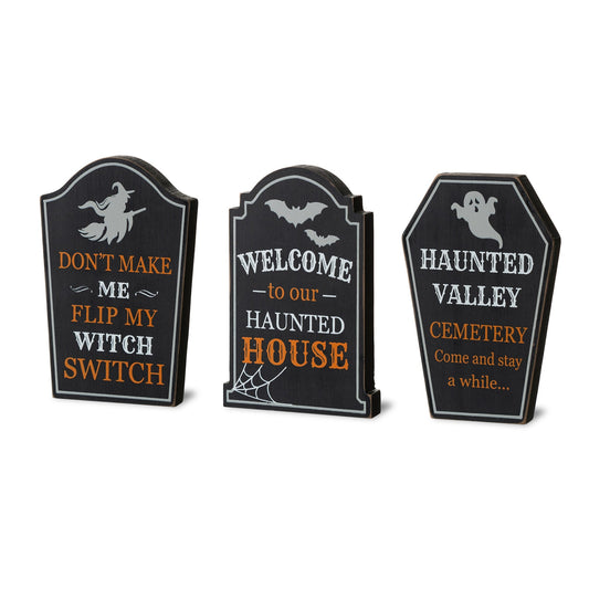 Set of 3 7"H Halloween Wooden Tombstone Table Sign