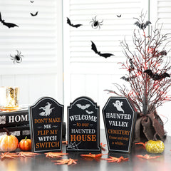 Set of 3 7"H Halloween Wooden Tombstone Table Sign