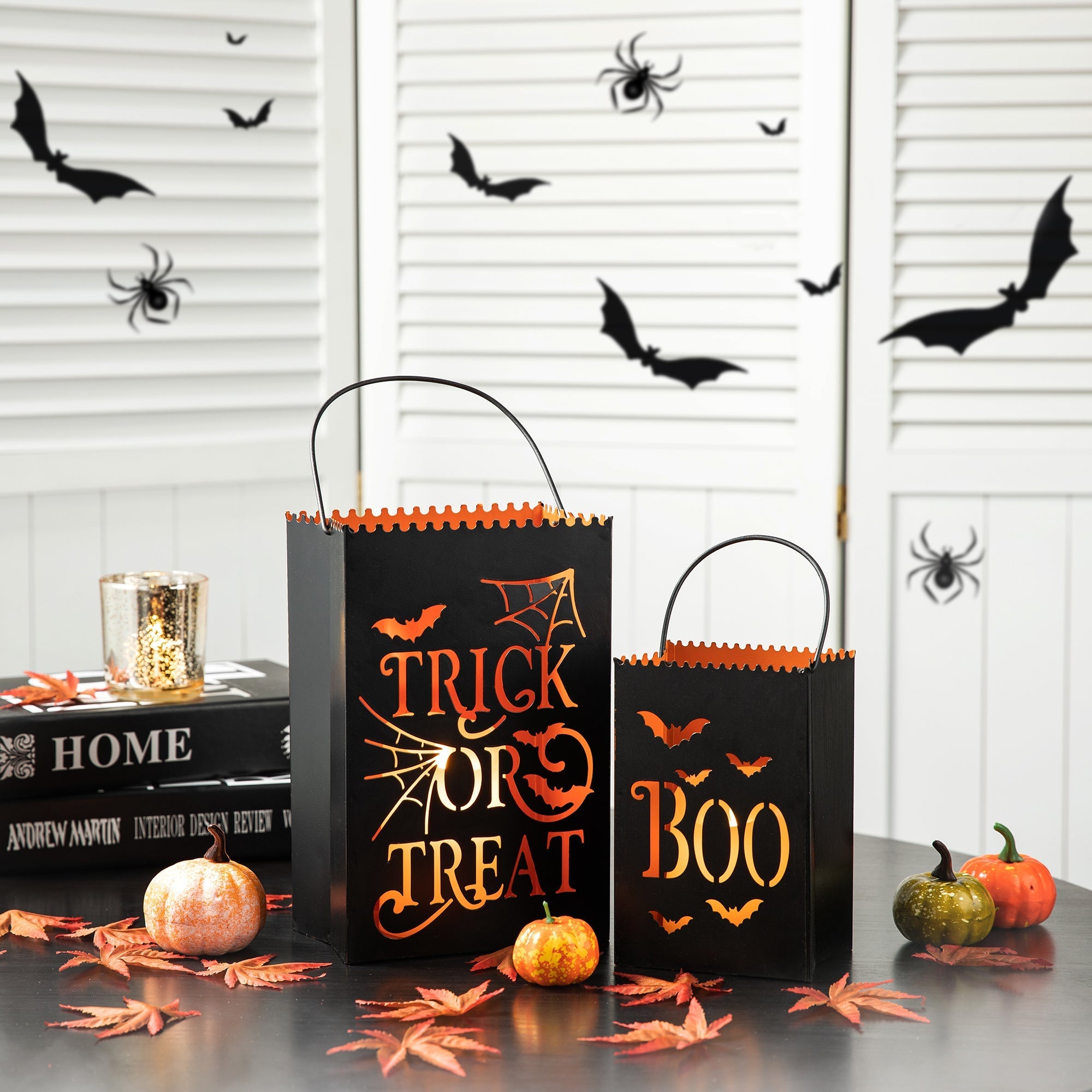  Glitzhome Set of 2 Halloween Metal Trick or Treat Bucket - Black - Bonton