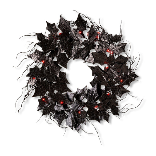 26"D Lighted Halloween Bat Wreath