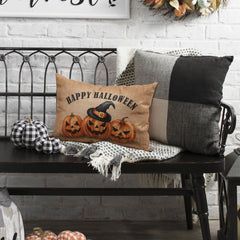 18"L Faux Burlap Happy Halloween Pumpkin Pillow