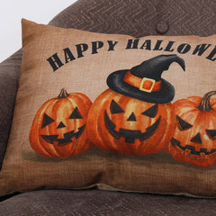 18"L Faux Burlap Happy Halloween Pumpkin Pillow