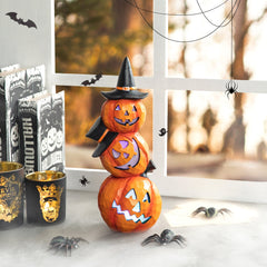 14.25"H Halloween Lighted Stacked Resin Pumpkin Table Decor