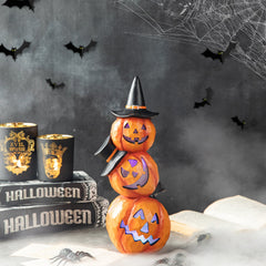 14.25"H Halloween Lighted Stacked Resin Pumpkin Table Decor