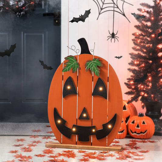 30"H Lighted Wooden Pumpkin Porch Decor