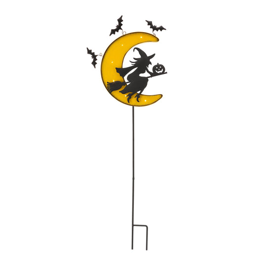 45"H Lighted Halloween Metal Moon Yard Stake