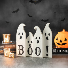 12"L Halloween Wooden Ghost Table Decor