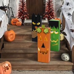 30"H Lighted Halloween Wooden Pumpkin Porch Decor