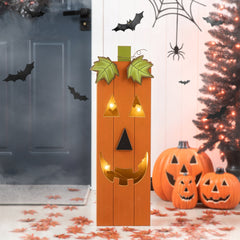 30"H Lighted Halloween Wooden Pumpkin Porch Decor