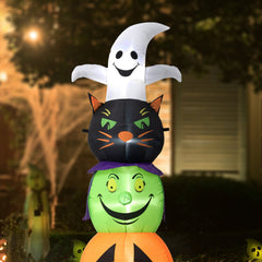 8ft Lighted Halloween Inflatable Stacked Ghost, Black Cat, Witch & Pumpkin Decor