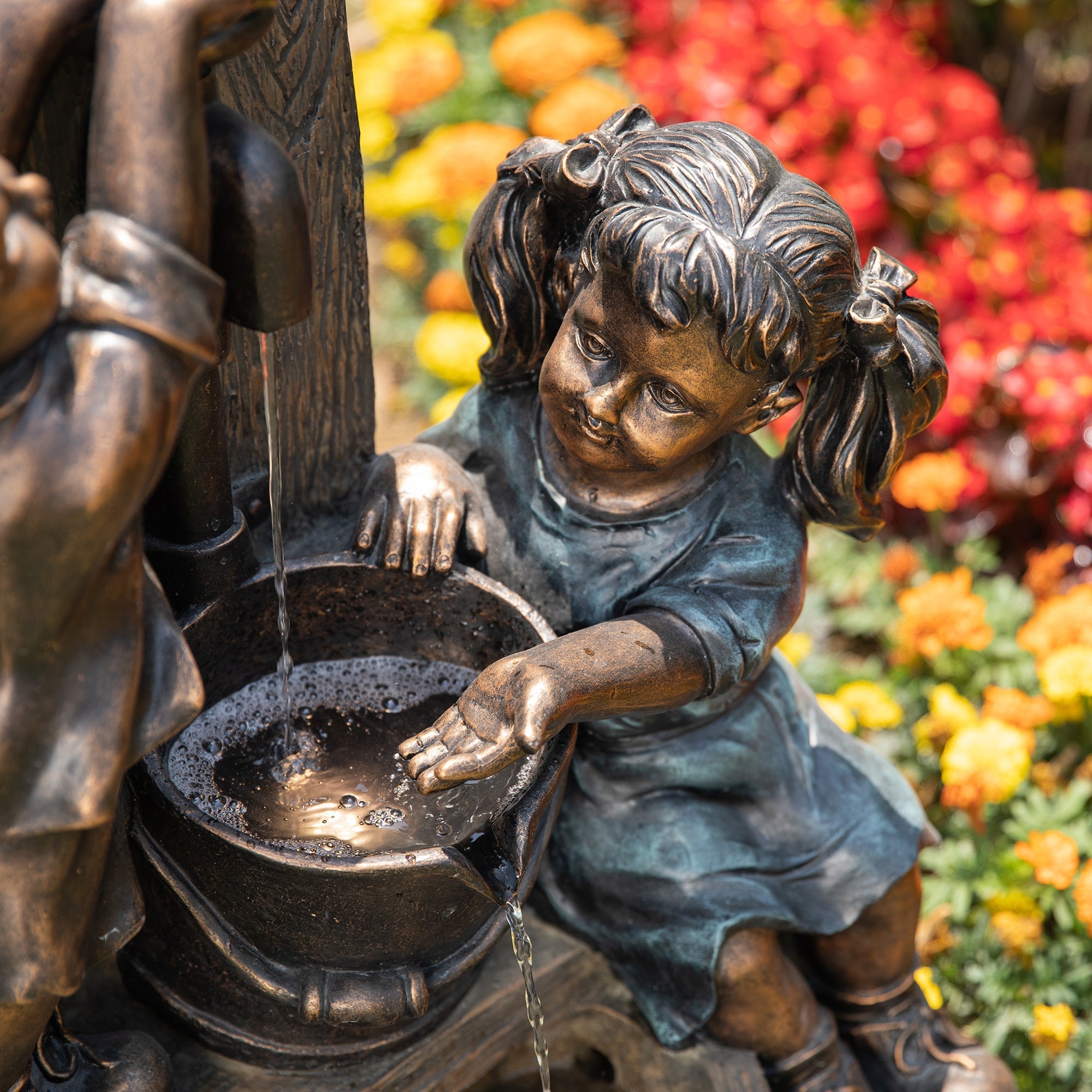  Glitzhome Boy and Girl Outdoor Fountain with LED Lights - Gray - Bonton