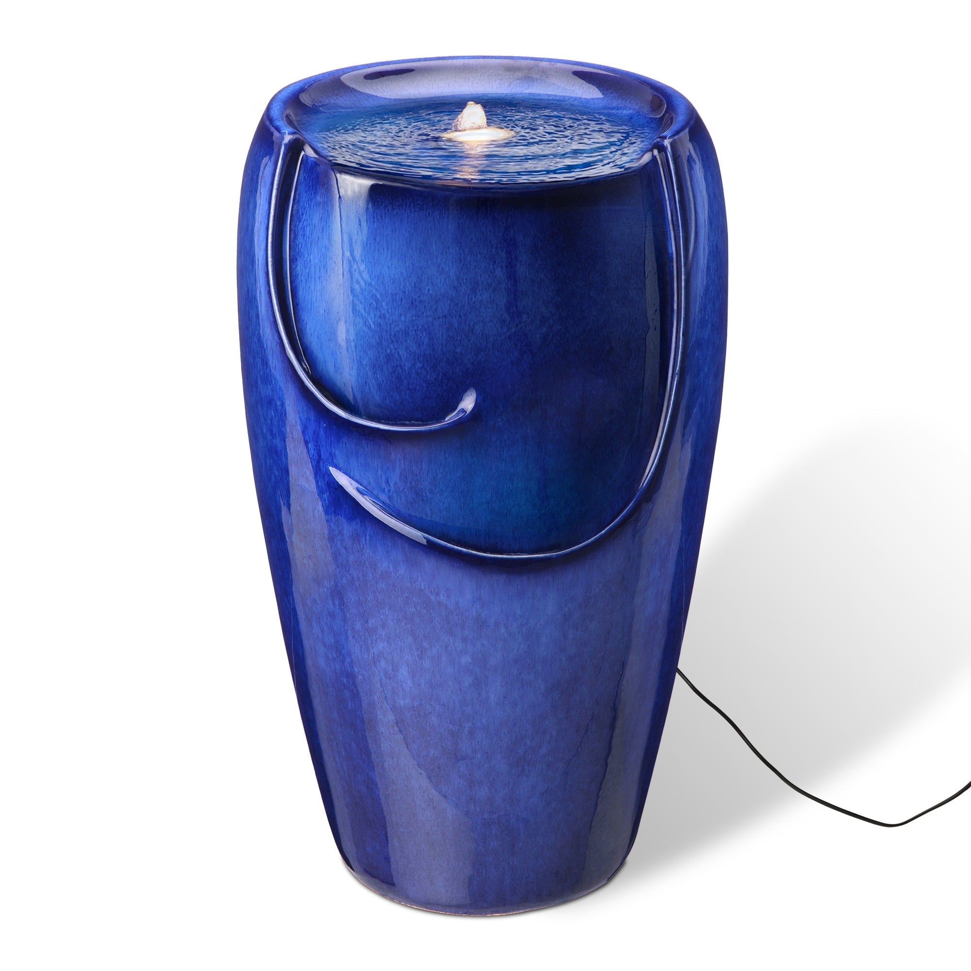  Glitzhome Cobalt Blue Ceramic Fountain with LED Light - Blue - Bonton