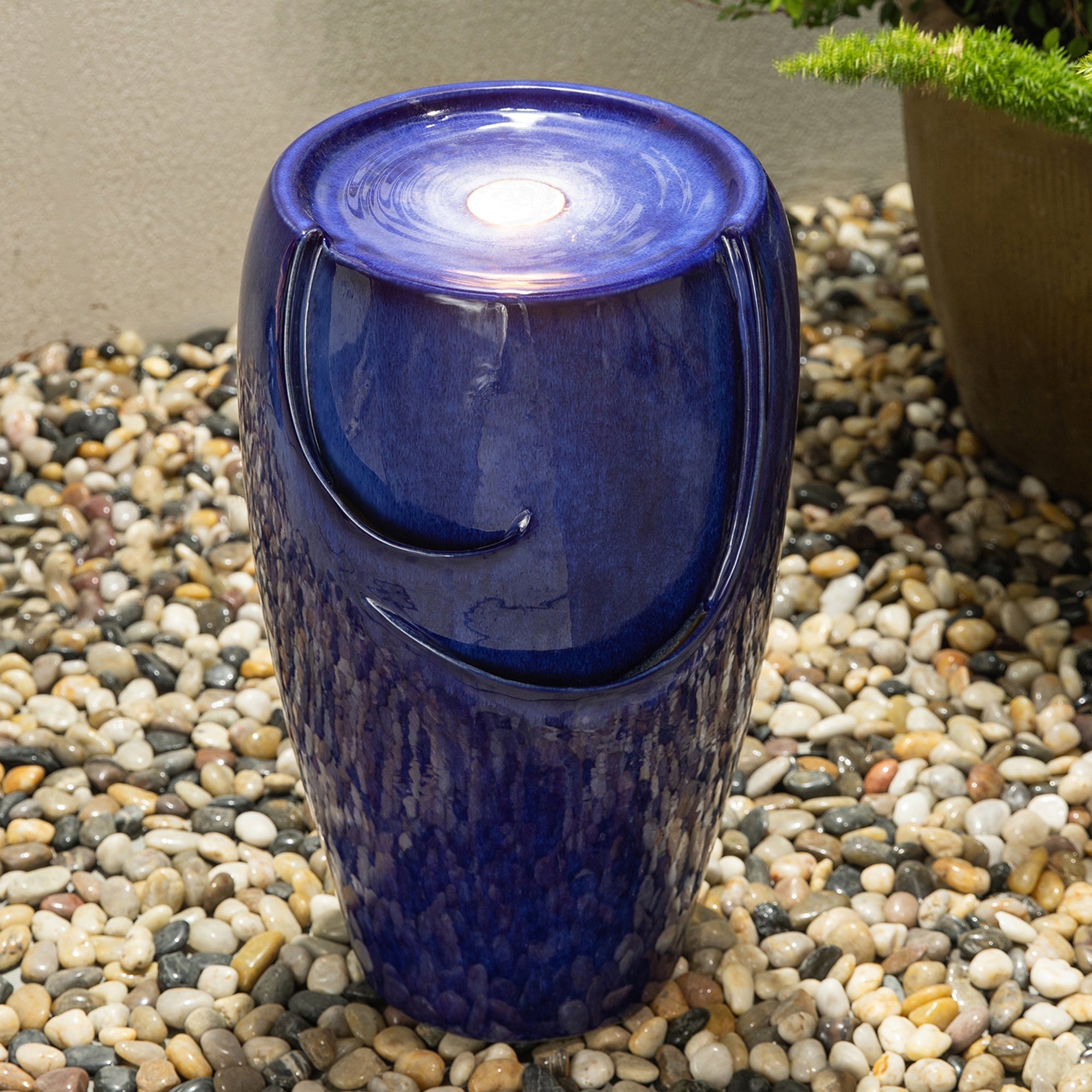  Glitzhome Cobalt Blue Ceramic Fountain with LED Light - Blue - Bonton