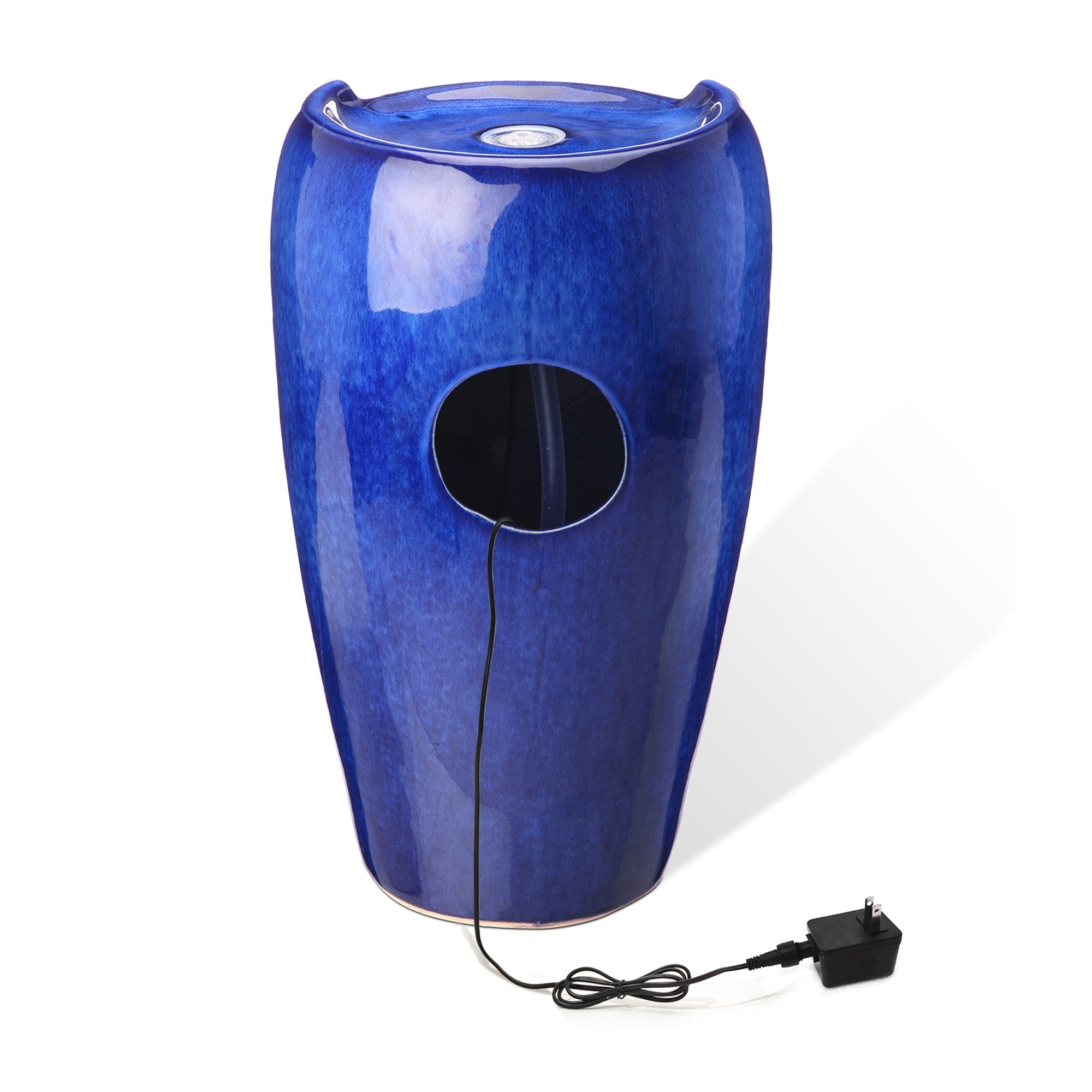  Glitzhome Cobalt Blue Ceramic Fountain with LED Light - Blue - Bonton