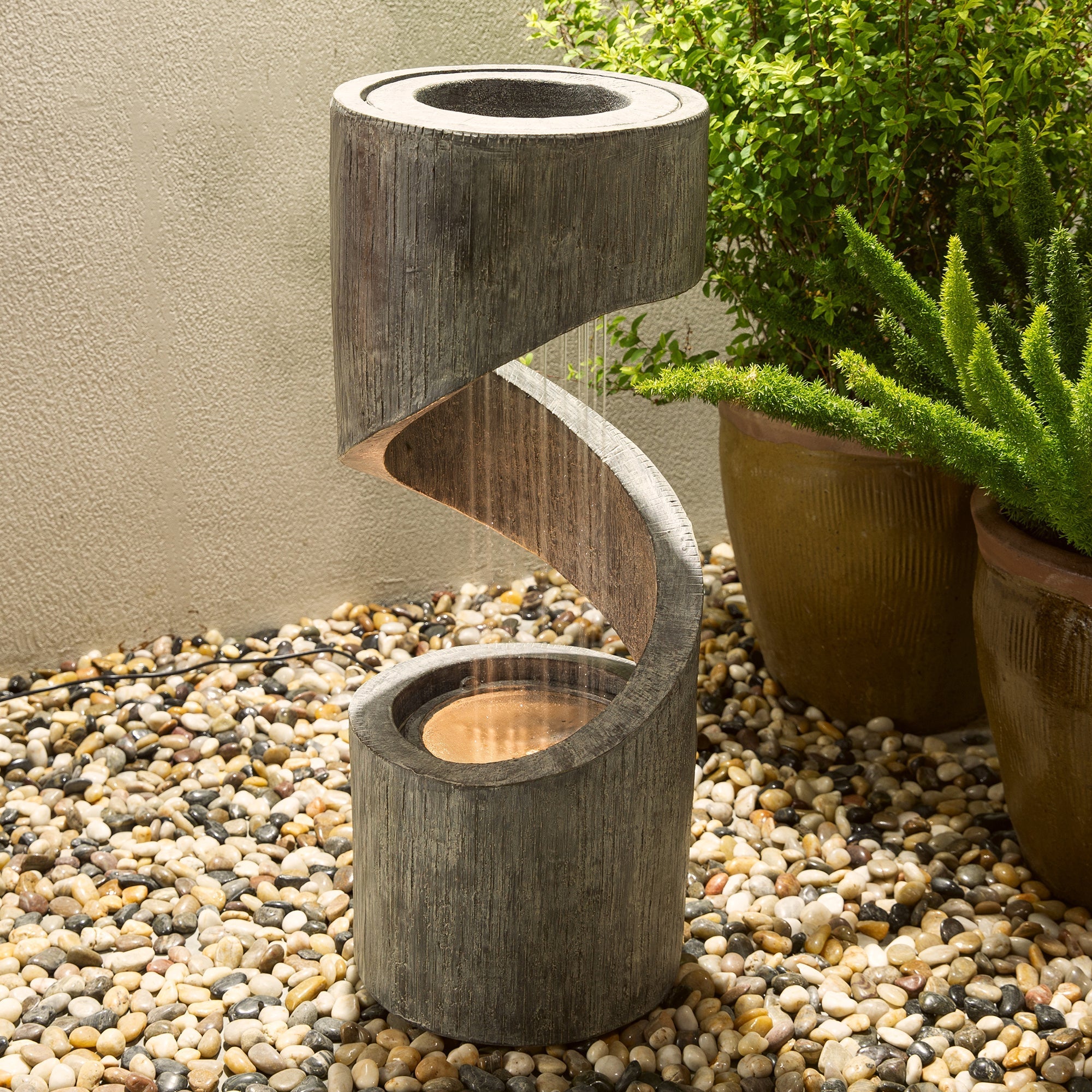  Glitzhome Curving Shaped Outdoor Fountain with LED Light - Gray - Bonton