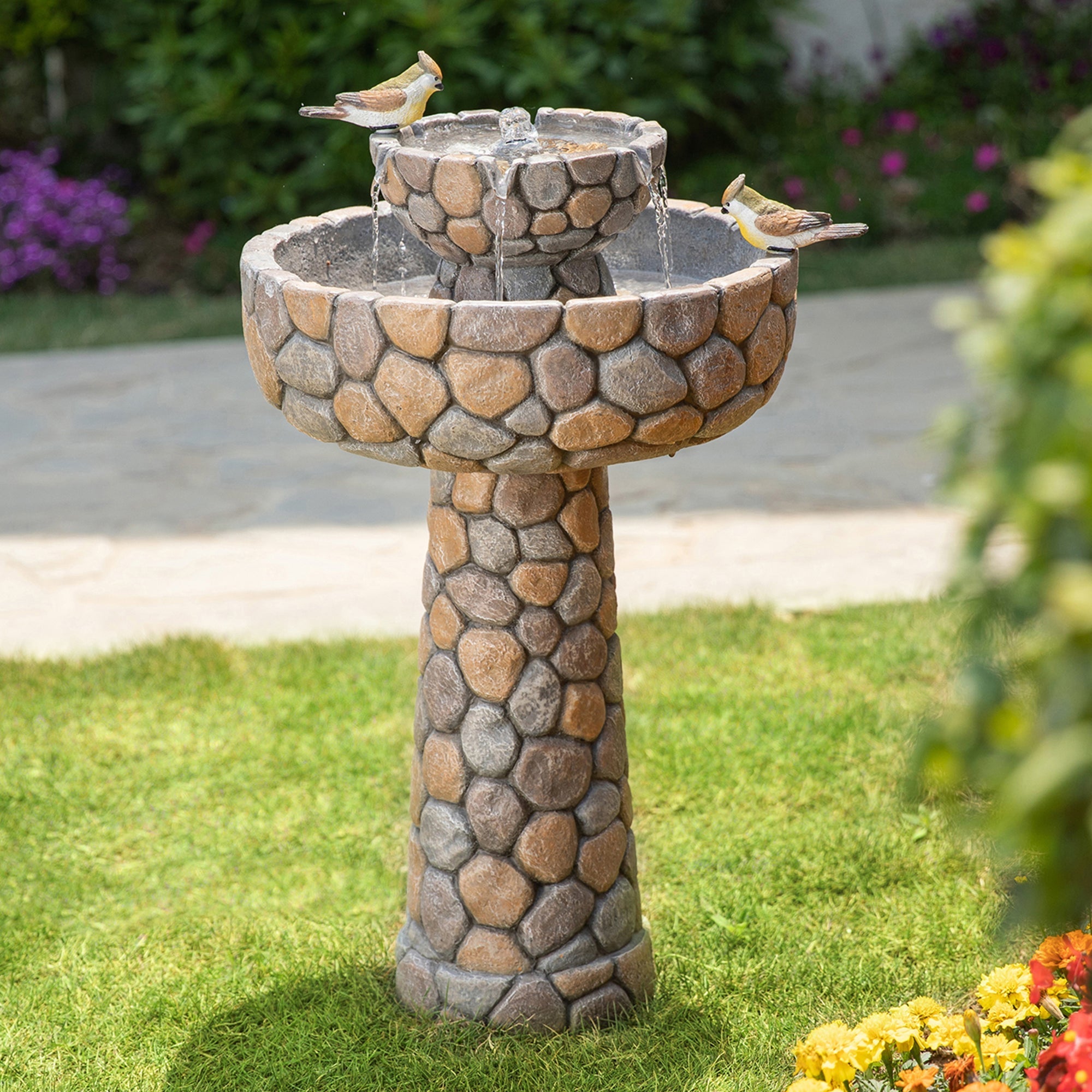  Glitzhome Outdoor 2-Tiered Birdbath Fountain - Gray - Bonton