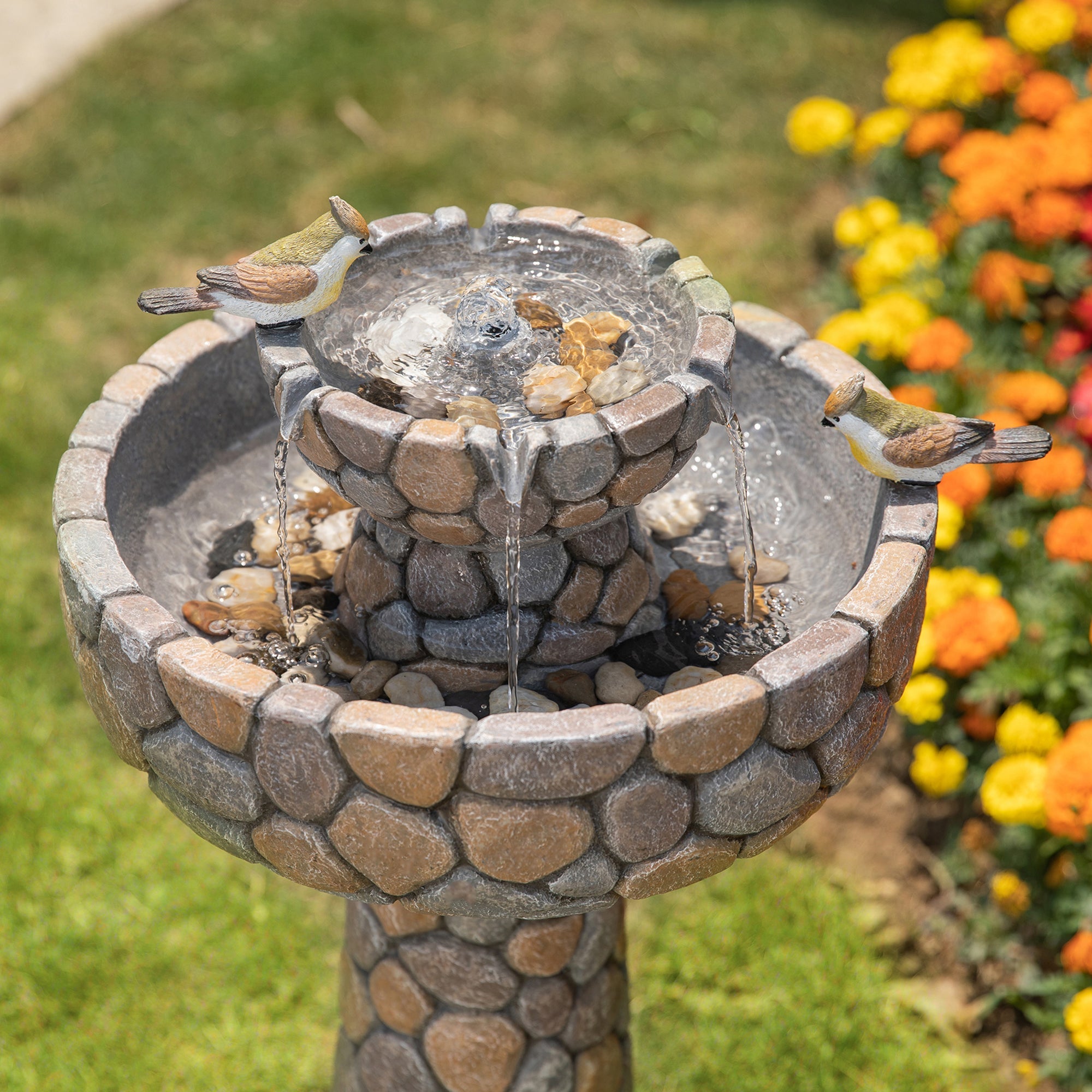  Glitzhome Outdoor 2-Tiered Birdbath Fountain - Gray - Bonton