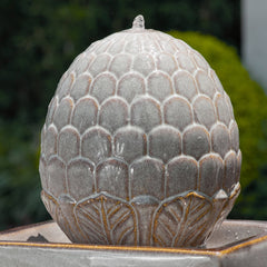 Oversized Artichoke Pedestal Ceramic Fountain with Light