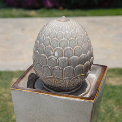 Oversized Artichoke Pedestal Ceramic Fountain with Light