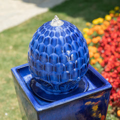 Oversized Artichoke Pedestal Ceramic Fountain with Light