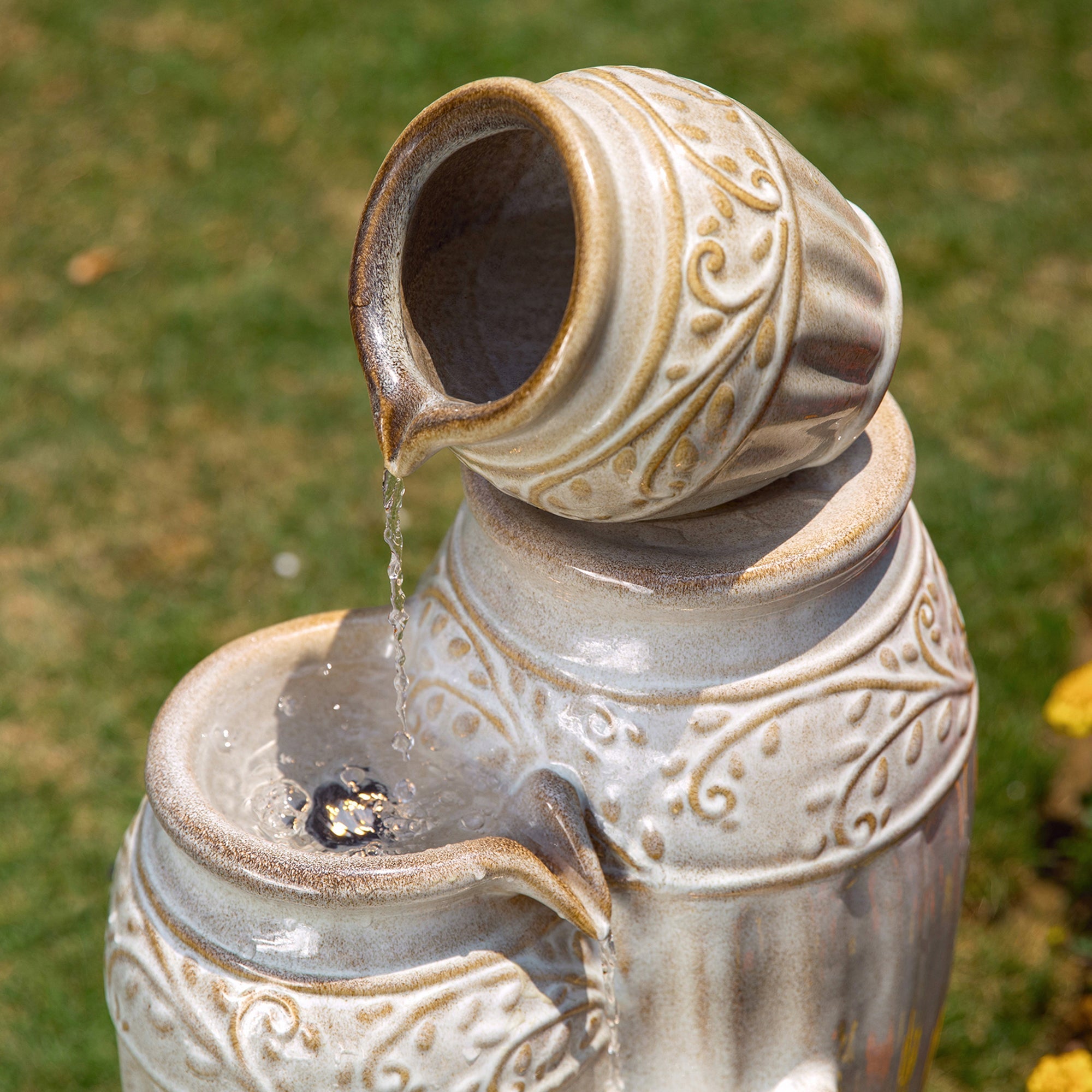  Glitzhome 4 Tier Embossed Ceramic Pots Fountain with LED Light - Blue - Bonton