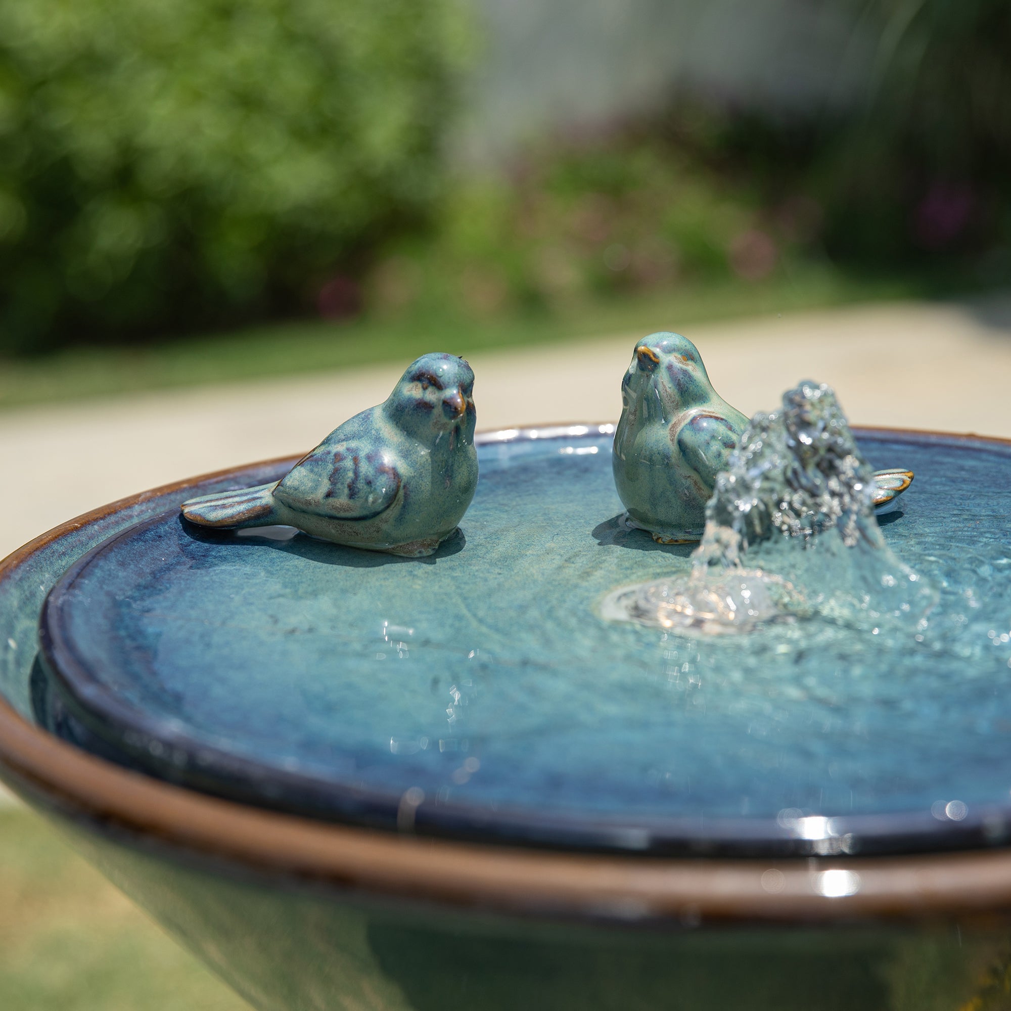  Glitzhome Turquoise Birds Embossed Plant Pattern Pedestal Ceramic Fountain with LED Light - Turquoise - Bonton