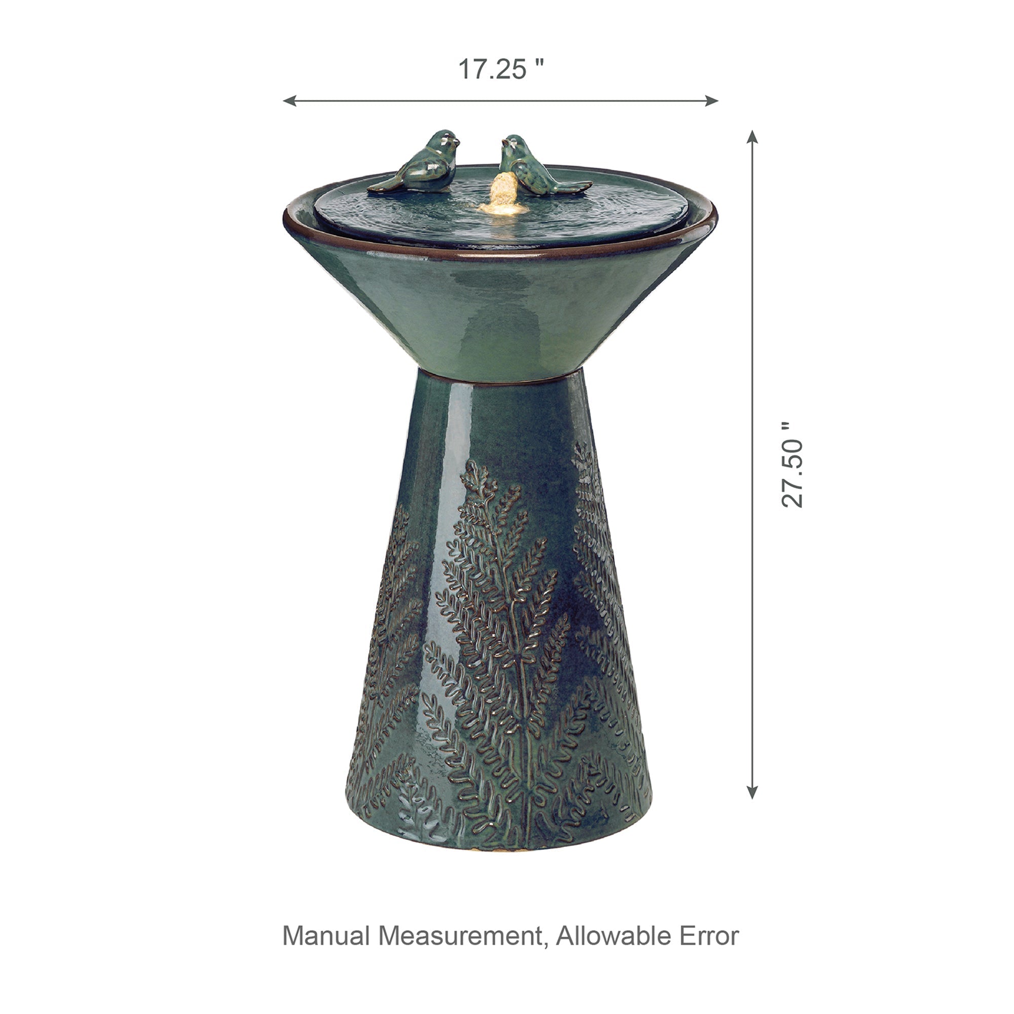  Glitzhome Turquoise Birds Embossed Plant Pattern Pedestal Ceramic Fountain with LED Light - Turquoise - Bonton