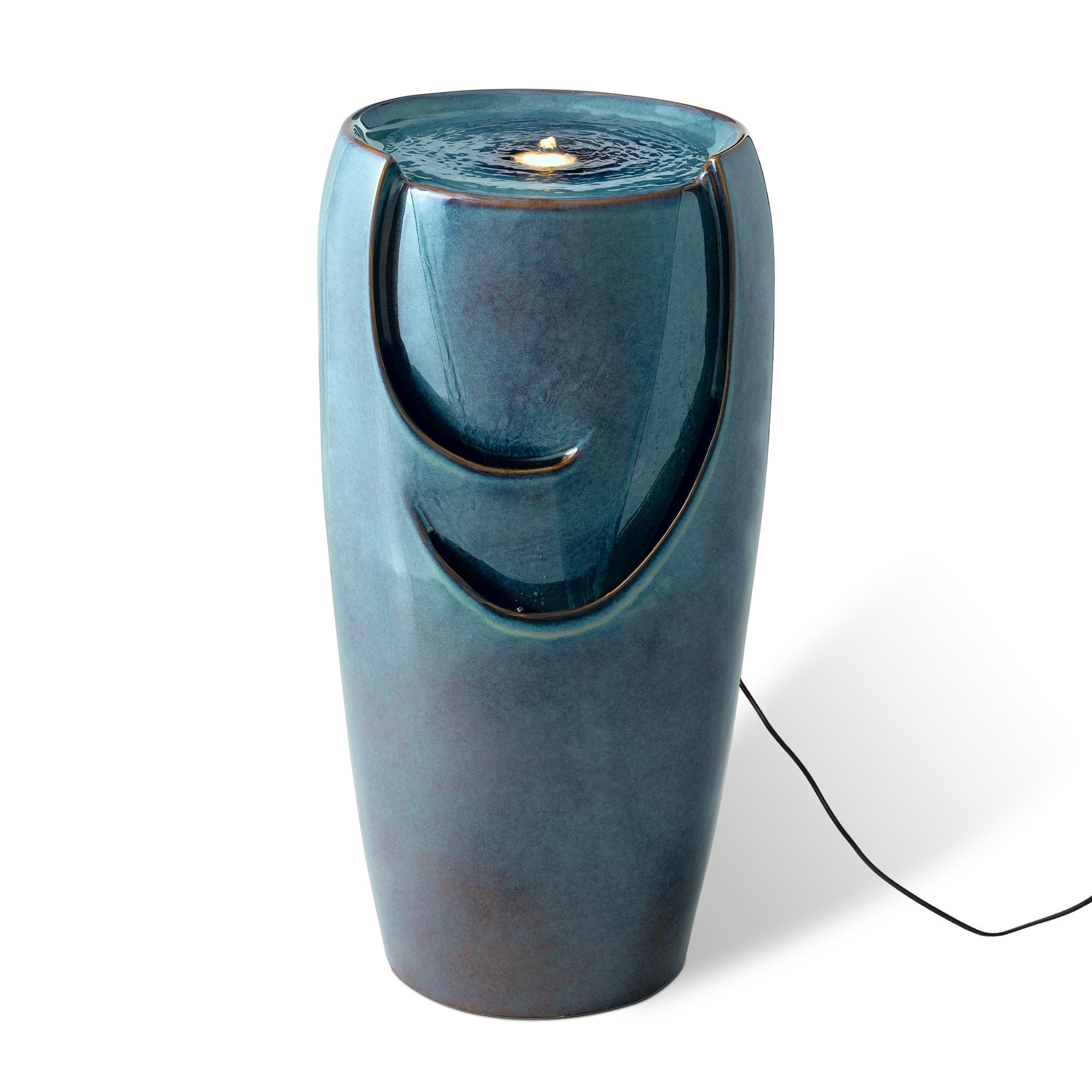  Glitzhome Oversized Ceramic Fountain with LED Light - Blue - Bonton