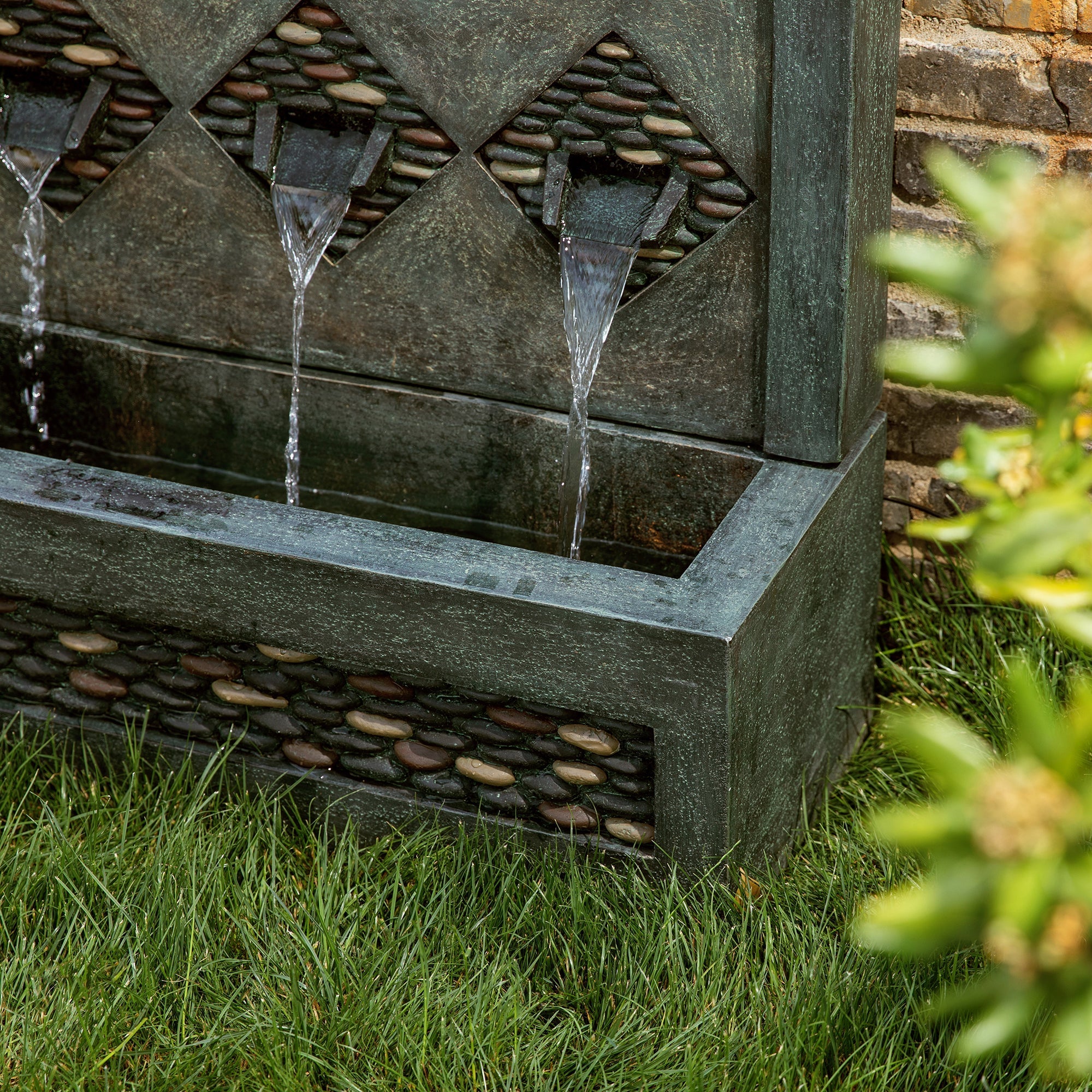  Glitzhome Oversized Faux Concrete and Pebbles Outdoor Fountain with LED Light - Gray - Bonton