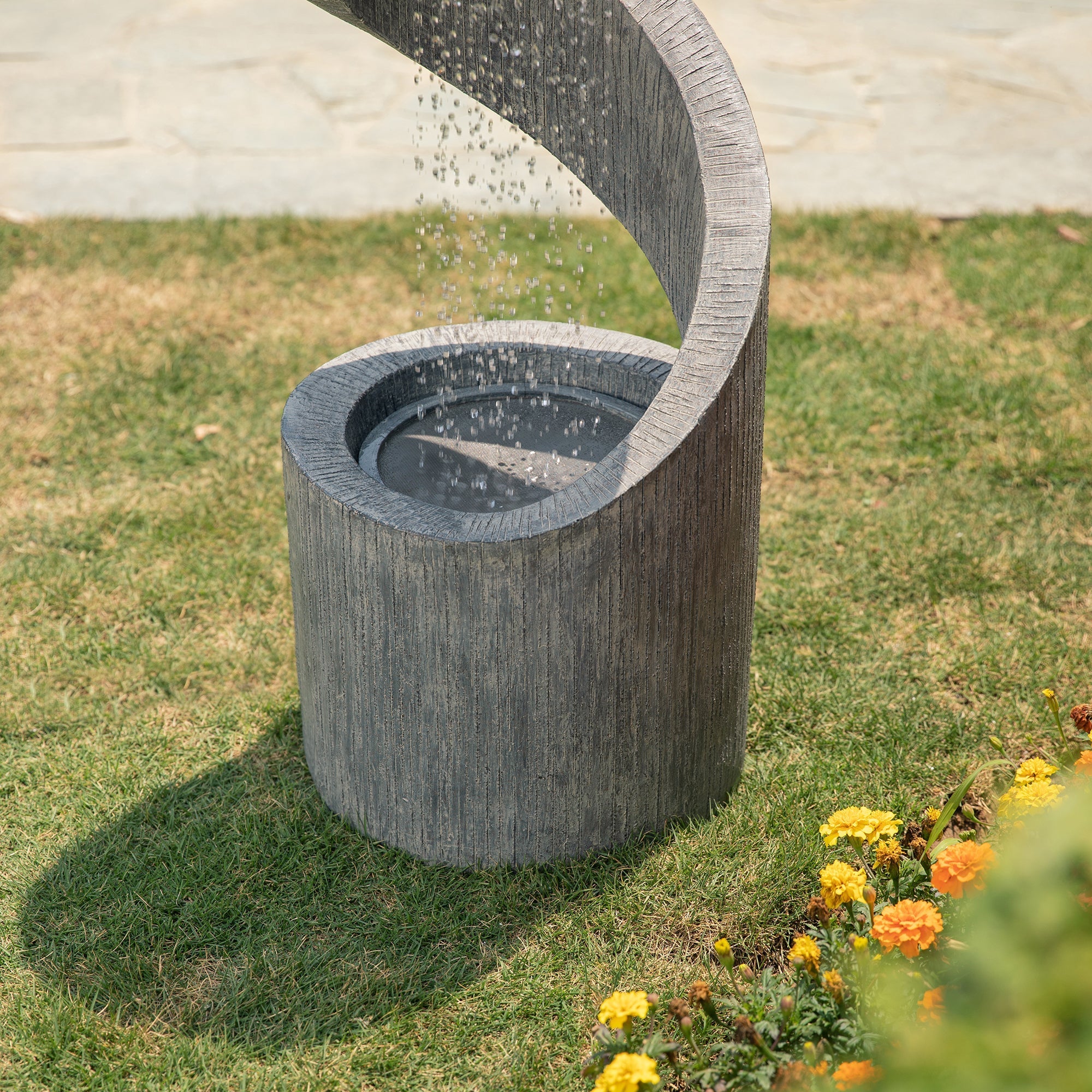  Glitzhome Oversized Curving Shaped Outdoor Fountain with LED Light - Gray - Bonton