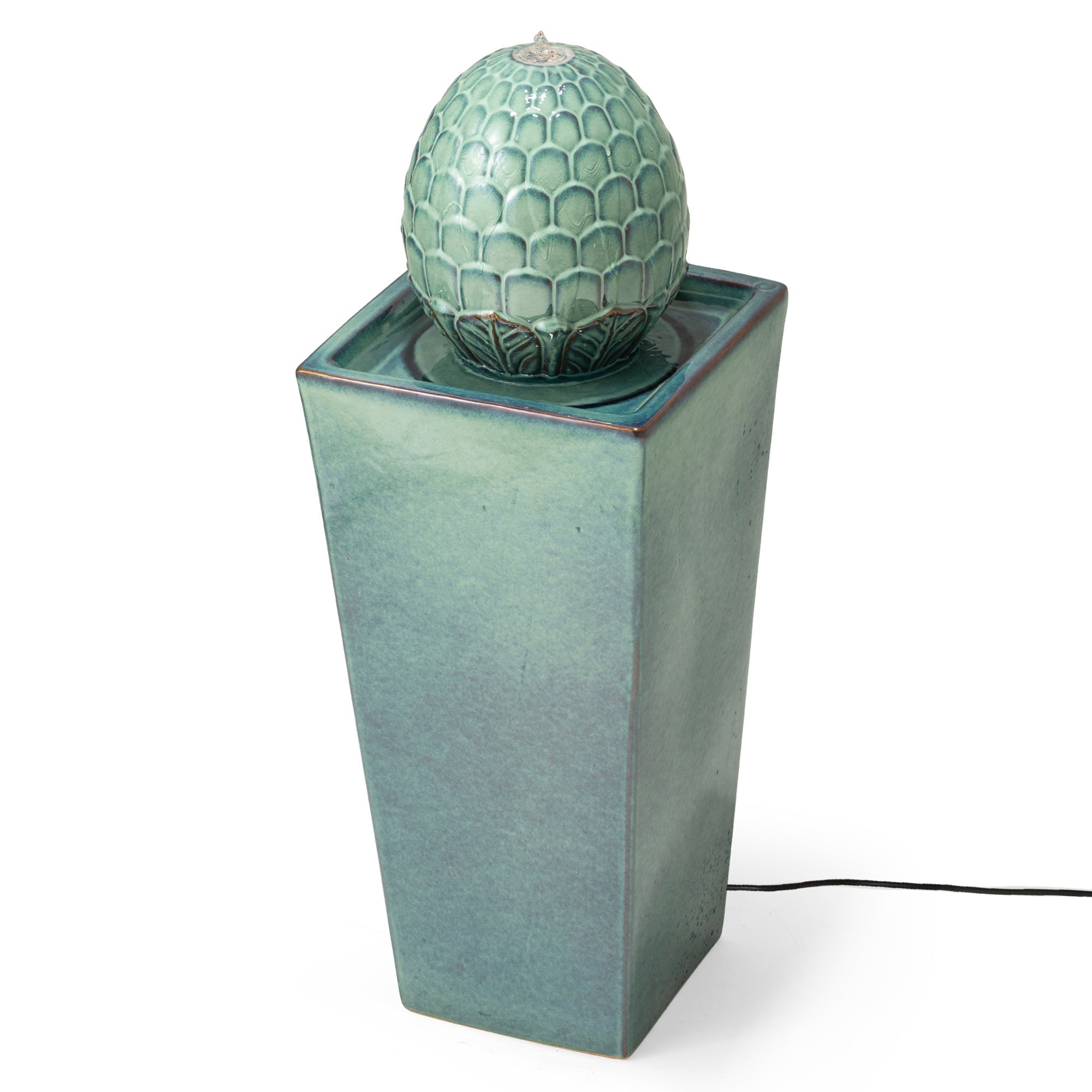  Glitzhome Oversized Artichoke Pedestal Ceramic Fountain with Light - Blue - Bonton