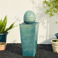 Oversized Artichoke Pedestal Ceramic Fountain with Light