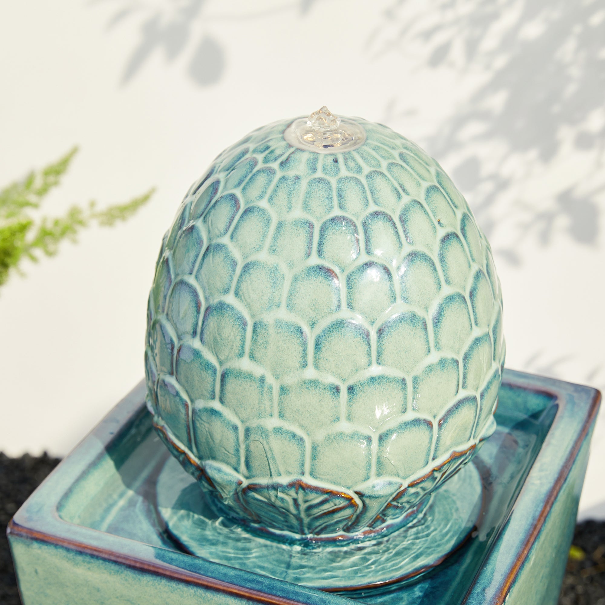  Glitzhome Oversized Artichoke Pedestal Ceramic Fountain with Light - Turquoise - Bonton