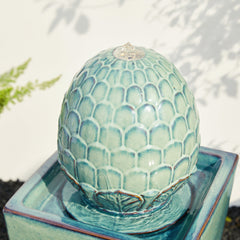 Oversized Artichoke Pedestal Ceramic Fountain with Light