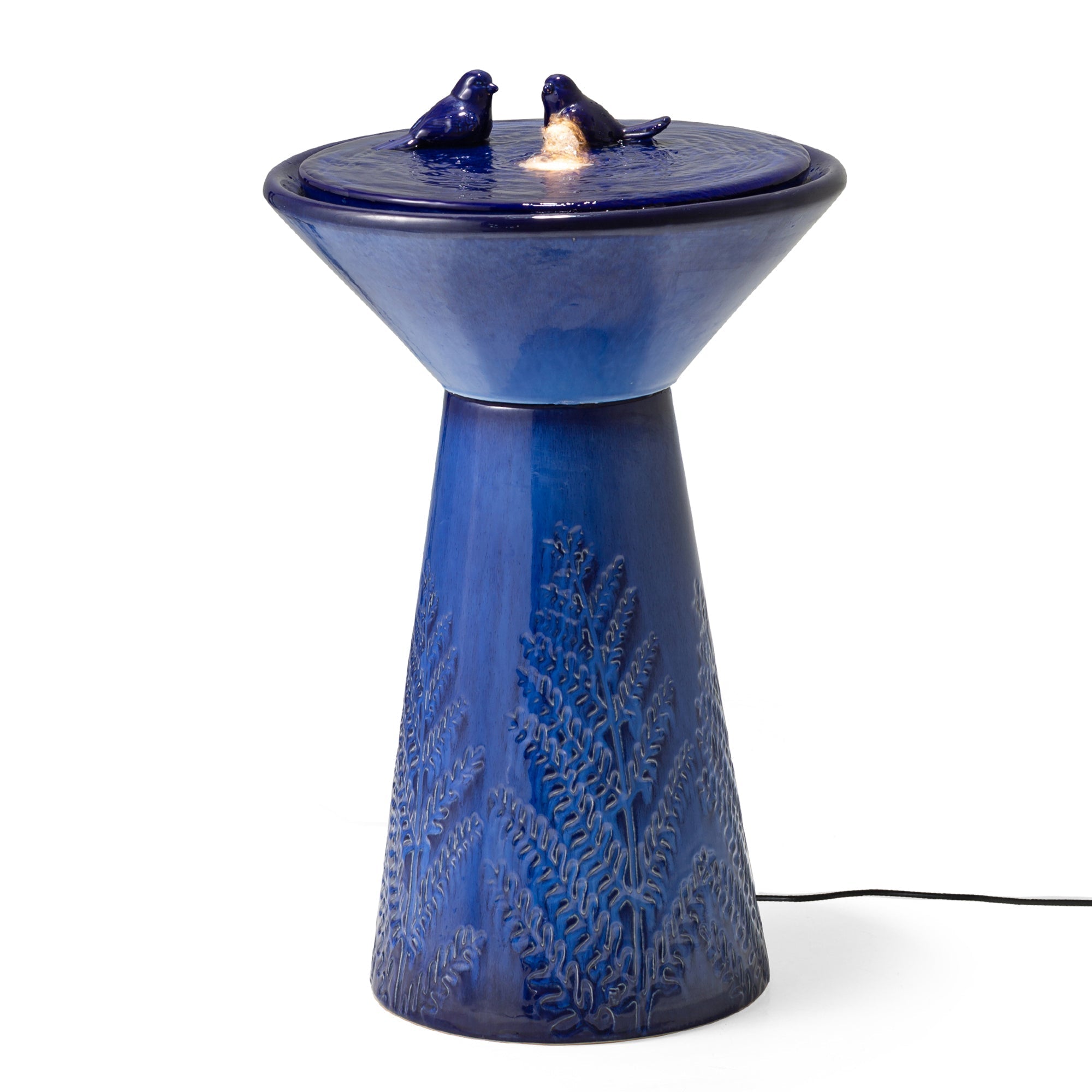  Glitzhome Cobalt Blue Birds Embossed Ceramic Fountain with LED Light - Blue - Bonton