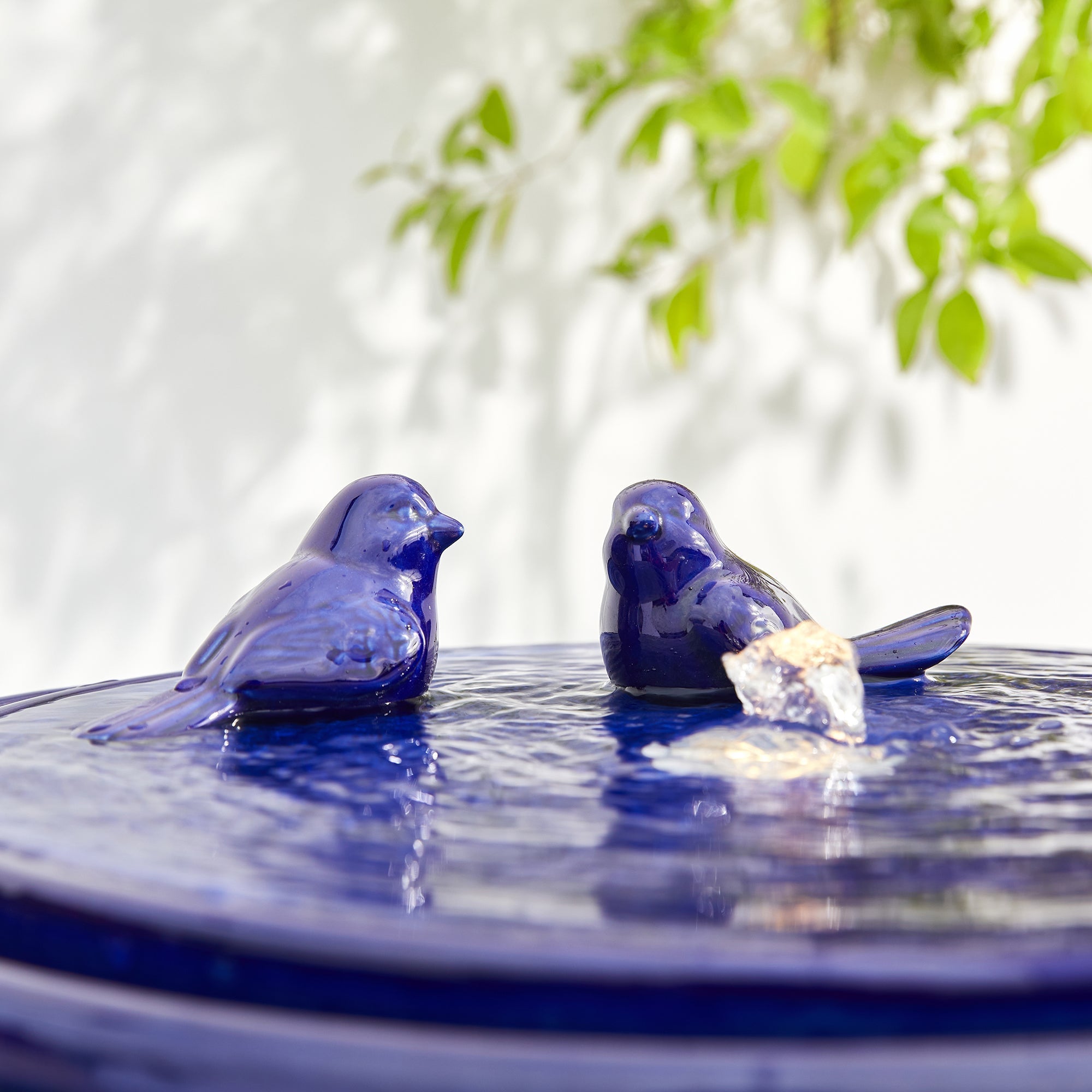  Glitzhome Cobalt Blue Birds Embossed Ceramic Fountain with LED Light - Blue - Bonton