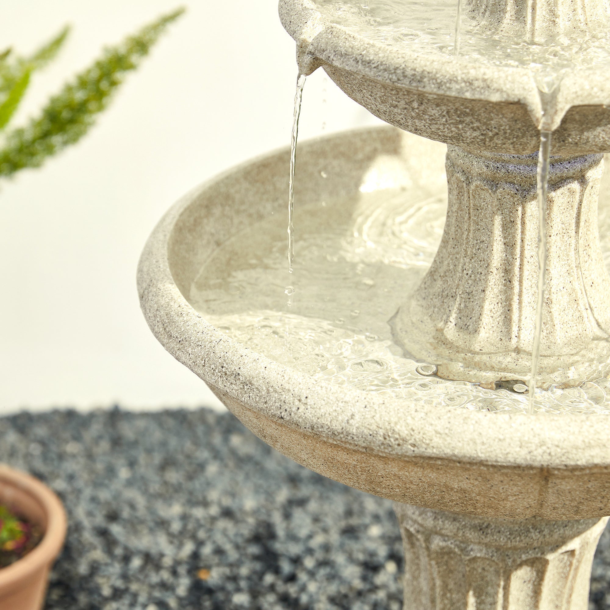  Glitzhome Beige Terrazzo 3-Tier Outdoor Fountain with Light - Beige - Bonton