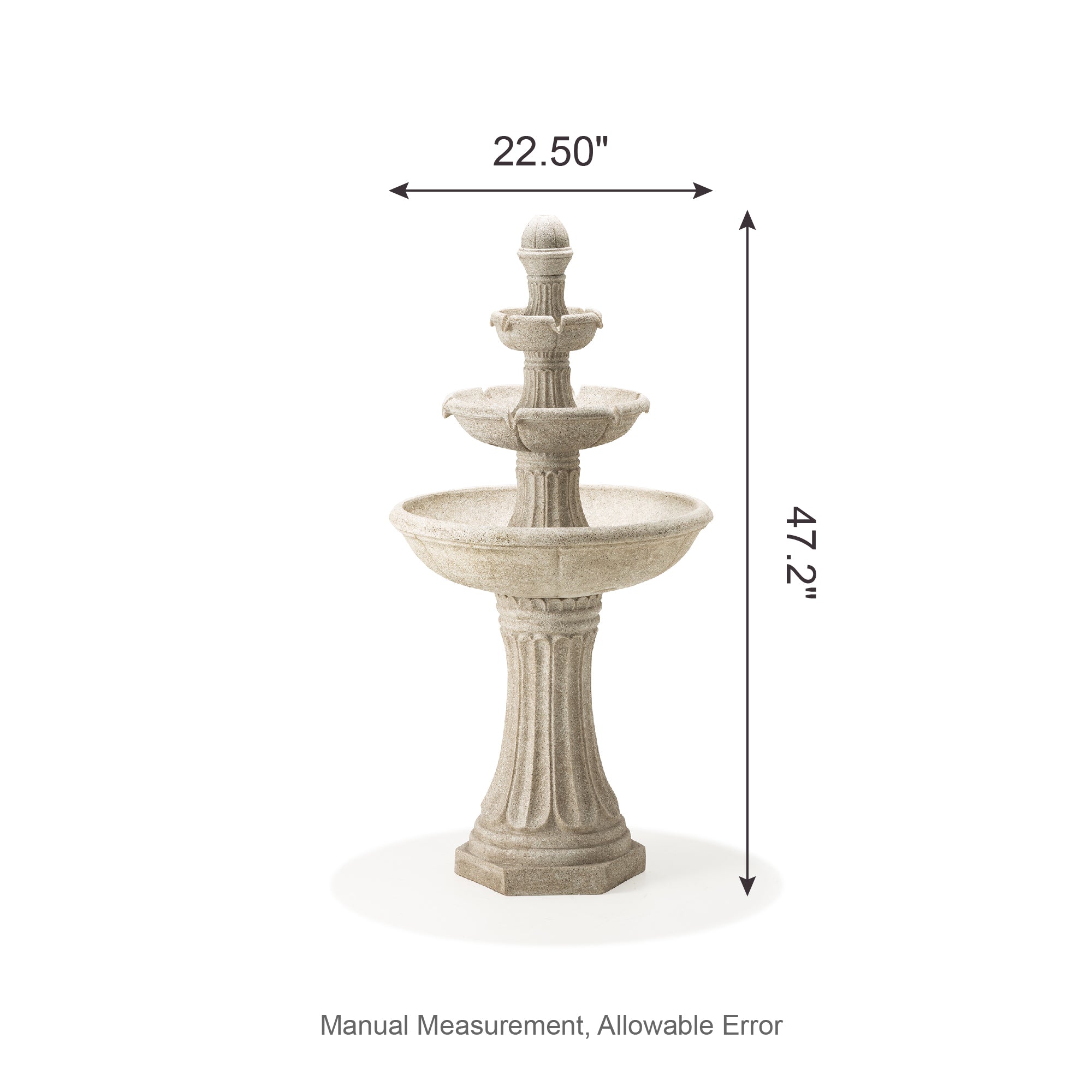  Glitzhome Beige Terrazzo 3-Tier Outdoor Fountain with Light - Beige - Bonton