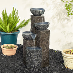 Natural Leaf Textured 4-Tier Outdoor Fountain with Light