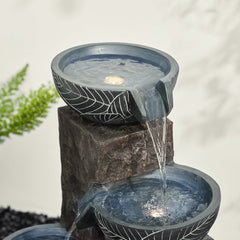 Natural Leaf Textured 4-Tier Outdoor Fountain with Light