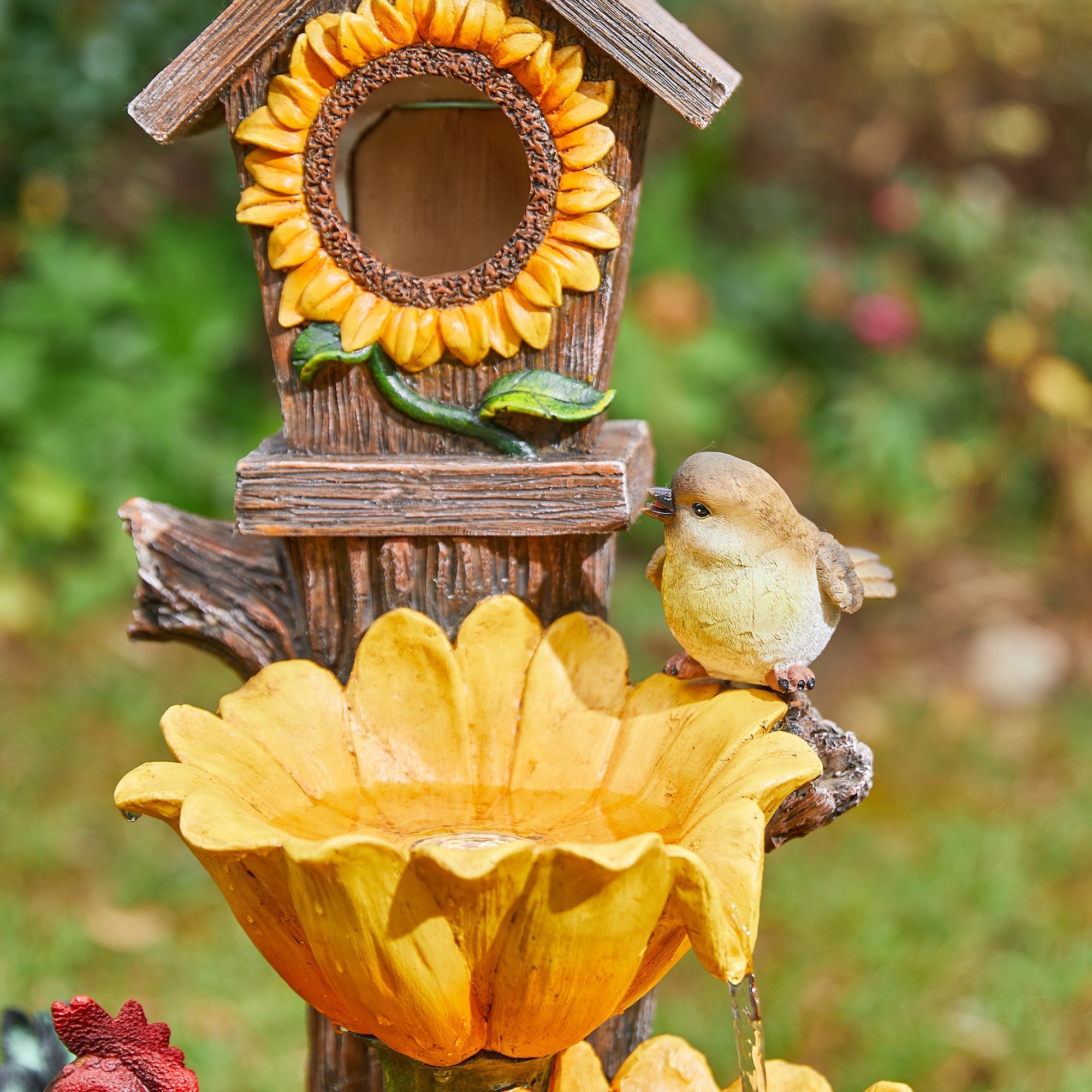  Glitzhome Farmhouse Sunflowers and Birdhouse Fountain with Light - Multi - Bonton