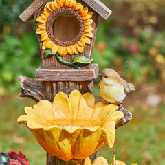 Farmhouse Sunflowers and Birdhouse Fountain with Light