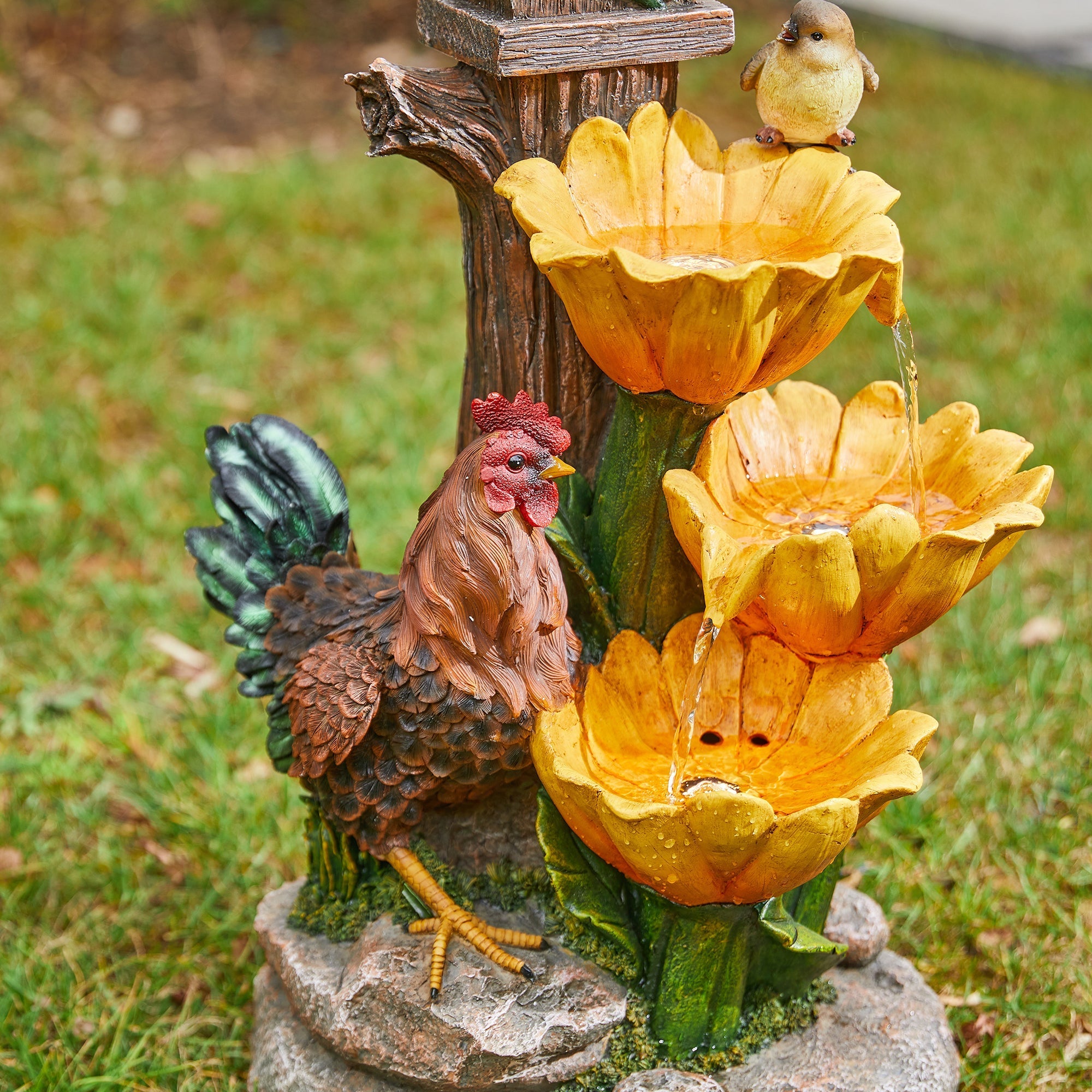  Glitzhome Farmhouse Sunflowers and Birdhouse Fountain with Light - Multi - Bonton