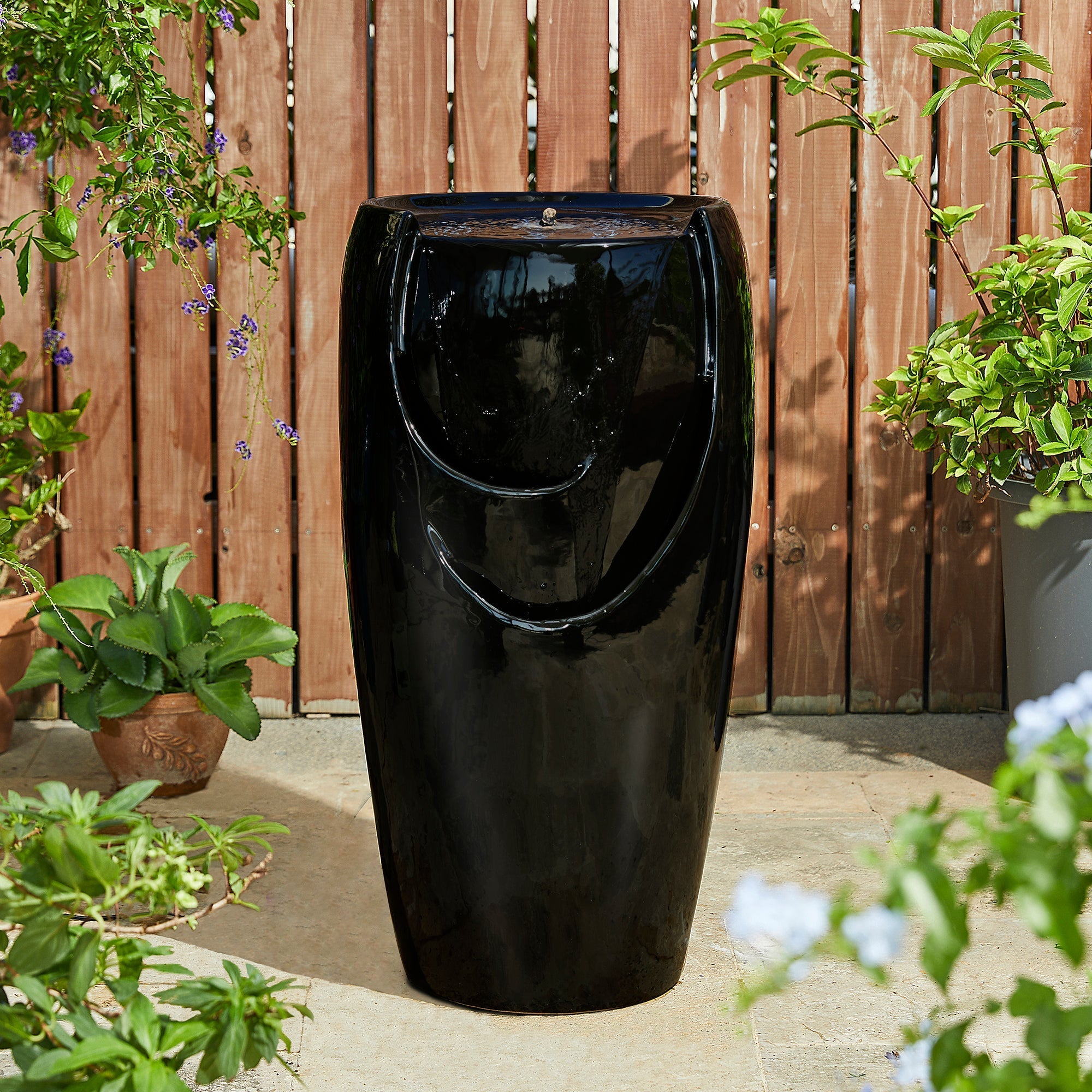  Glitzhome Oversized Ceramic Fountain with LED Light - Black - Bonton